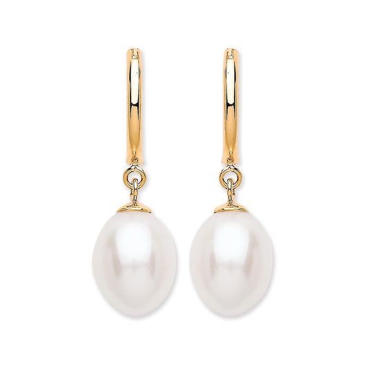 Gold Freshwater Pearl Drop Earrings Jewellery Hanron 