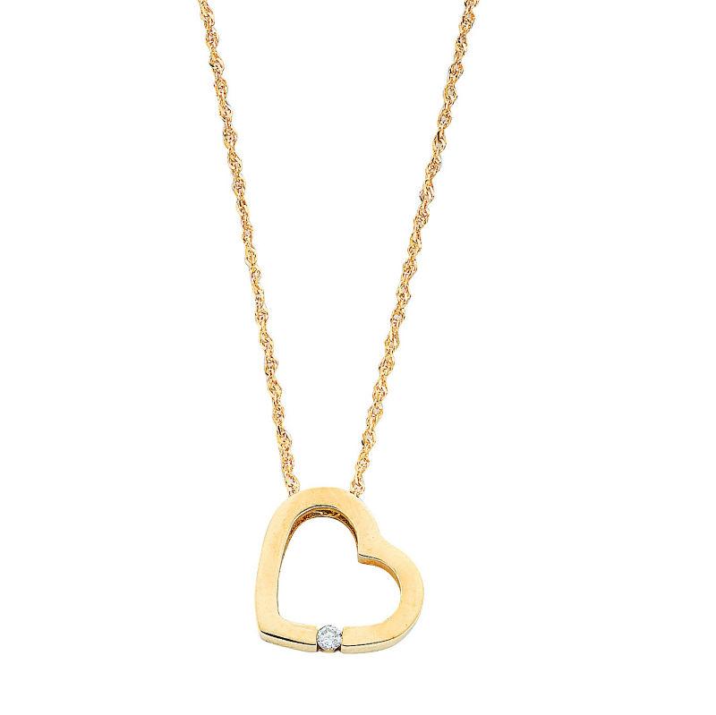 9ct Gold Open Heart Pendant With Diamond Jewellery Hanron