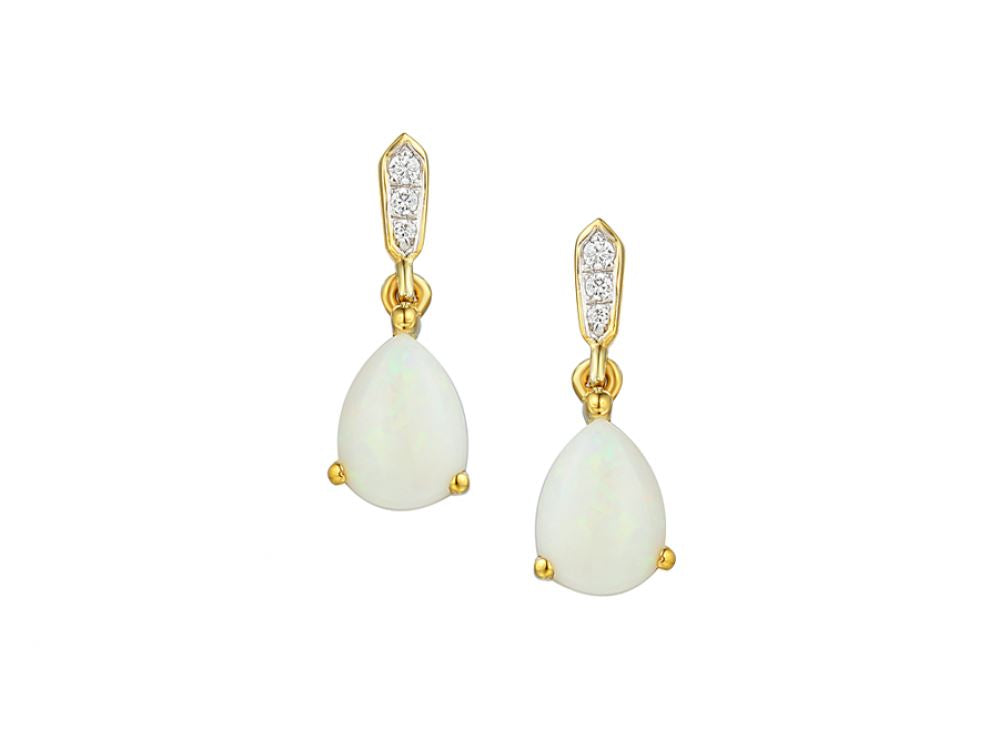 9ct Gold Drop Earrings with Opal and Diamonds Jewellery AMORE