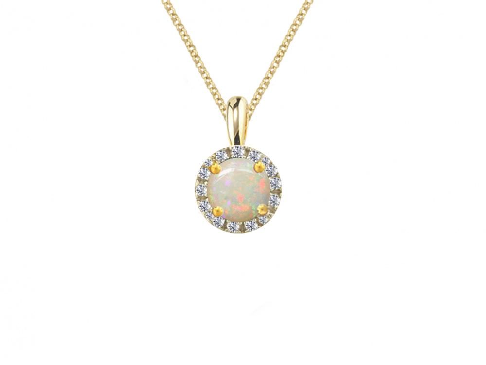 9ct Gold Opal and Diamond Pendant Jewellery AMORE