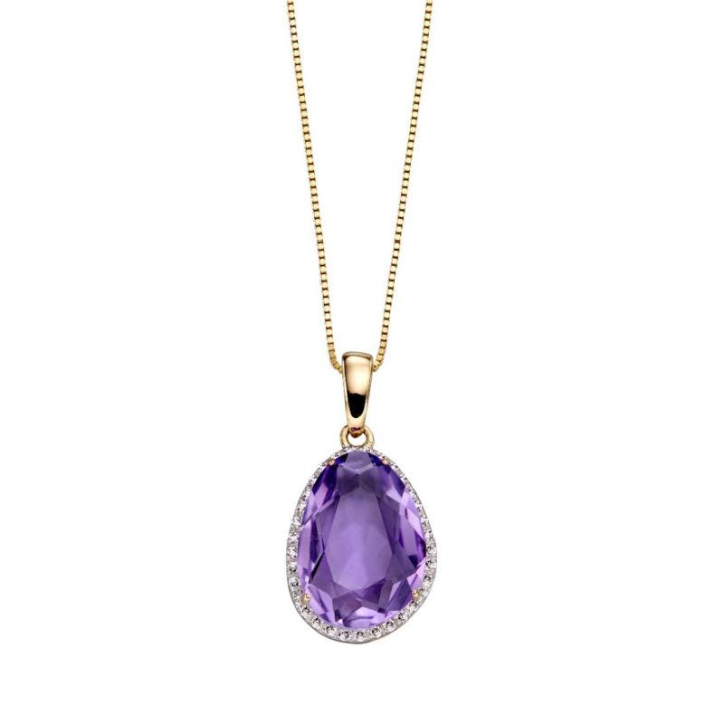 Gold Organic Shaped Amethyst and Diamond Cluster Pendant Necklaces & Pendants Gecko 