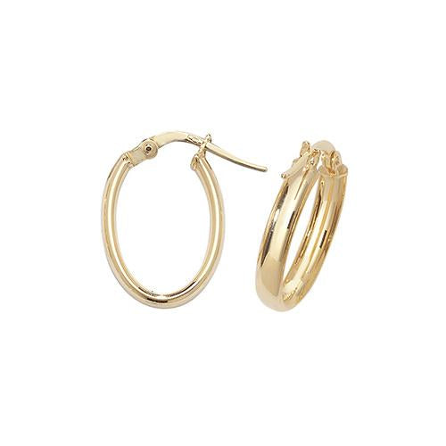 9ct Gold Patterned Oval Creole Earrings Jewellery