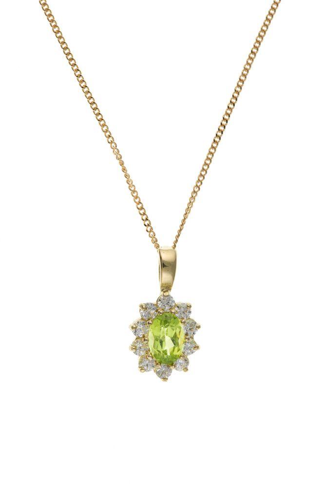 9ct Gold Peridot and CZ Cluster Pendant Jewellery Ian Dunford