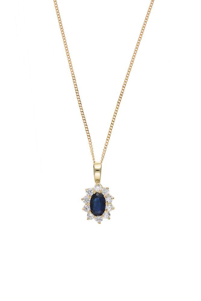 9ct Gold Oval Sapphire and CZ Pendant Jewellery Ian Dunford