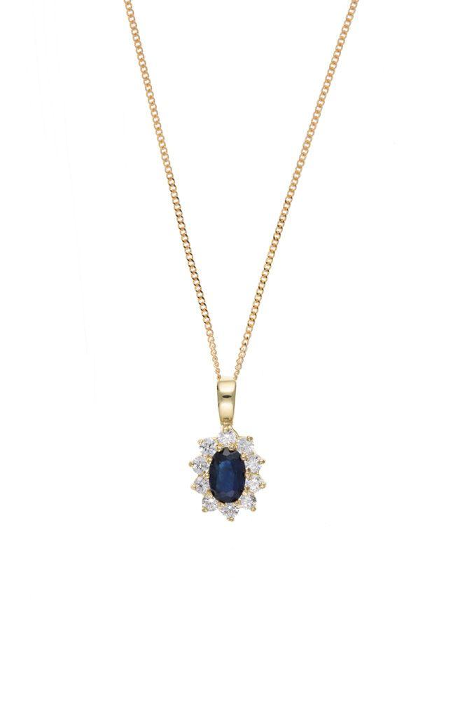 9ct Gold Oval Sapphire and CZ Pendant Jewellery Ian Dunford 