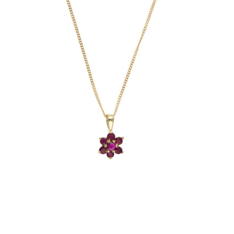 9ct Gold Ruby Flower Pendant Jewellery Carathea