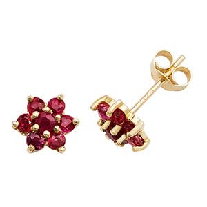 9ct Gold Ruby Flower Earrings Jewellery Treasure House Limited