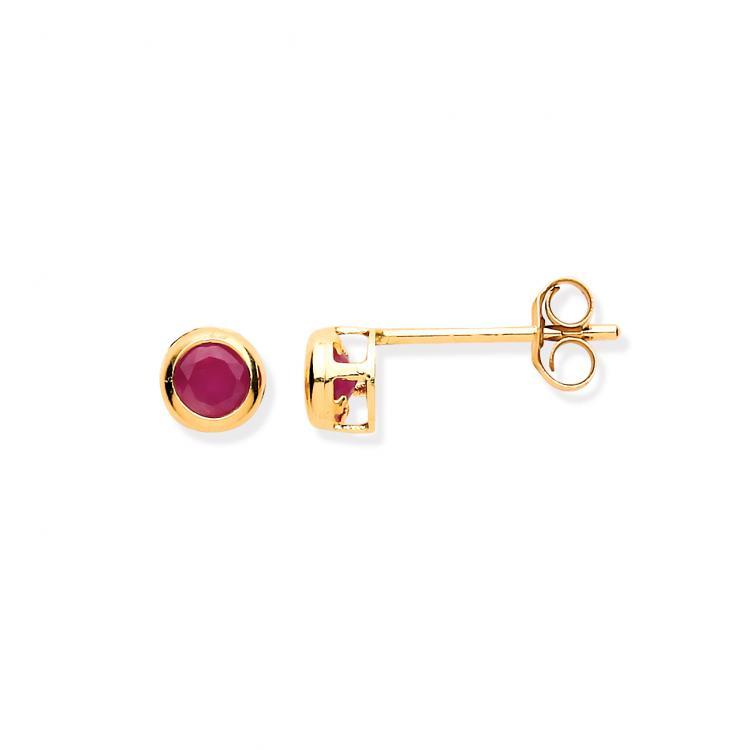 9ct Ruby Rubover Stud Earrings Jewellery Hanron 