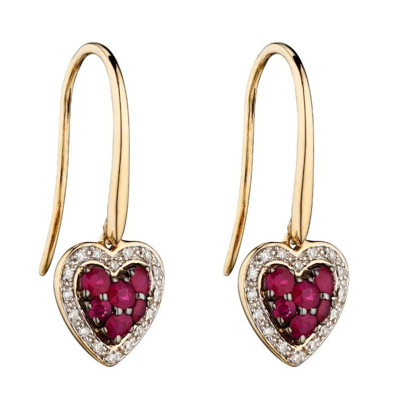 9ct Gold Ruby and Diamond Heart Earrings Carathea 