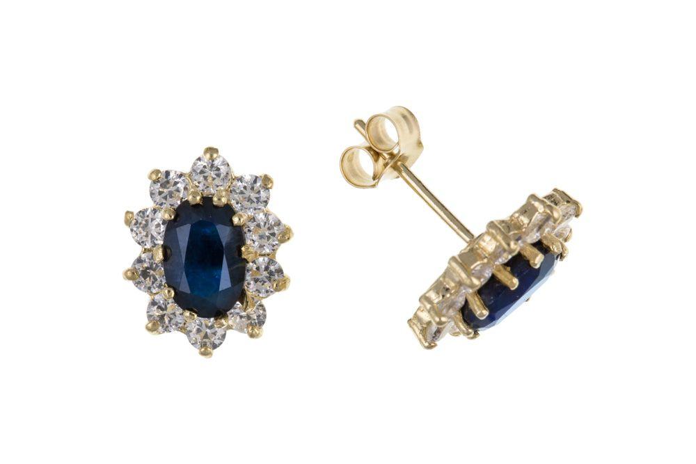 Gold Sapphire and CZ Stud Earrings Jewellery Ian Dunford