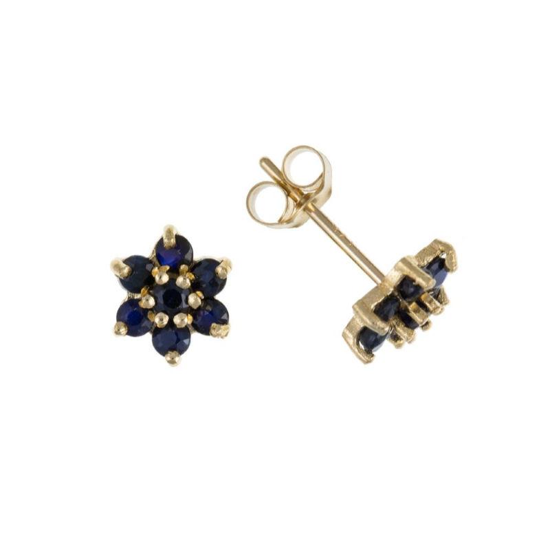 9ct Gold Sapphire Flower Stud Earrings Jewellery Ian Dunford 
