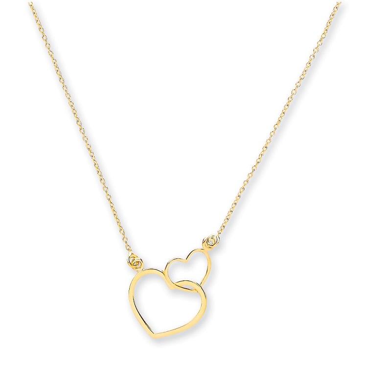 9ct Gold Two Hearts Necklace Jewellery Hanron