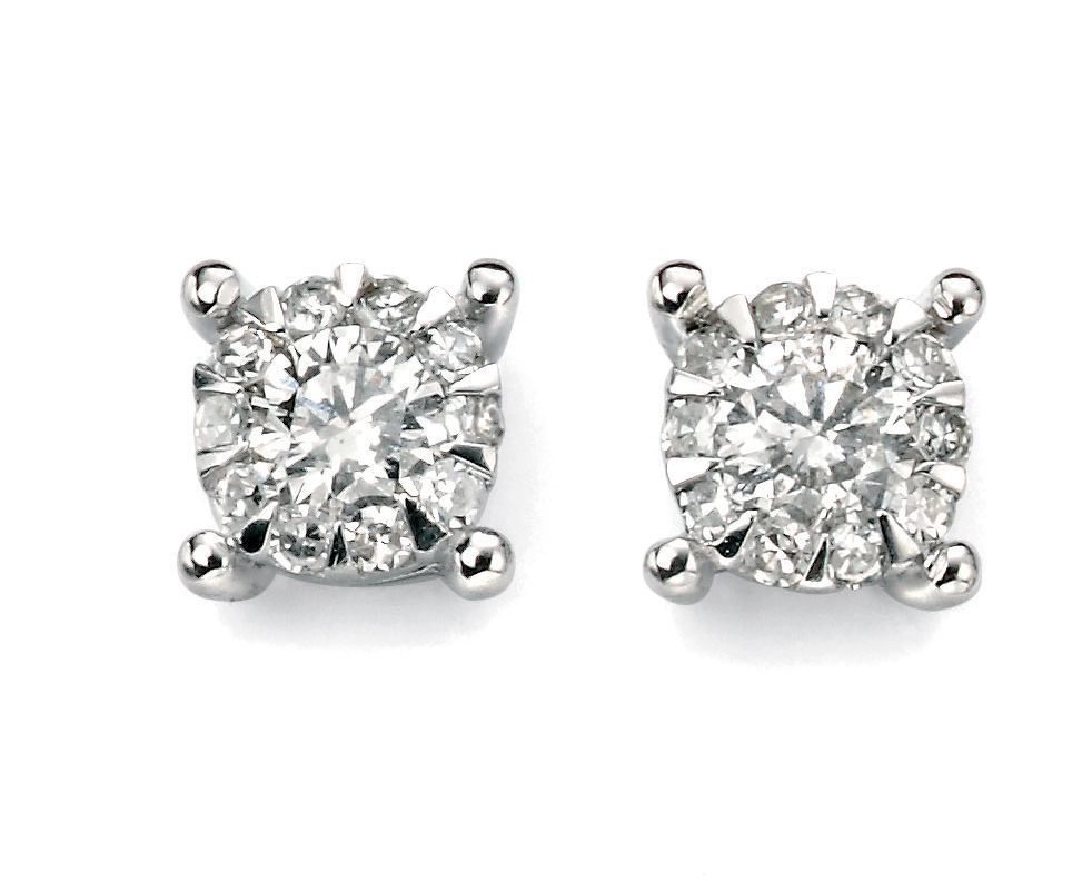 9ct White Gold Diamond Cluster Stud Earrings Jewellery Gecko 