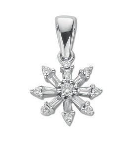 9ct White Gold Diamond Snowflake Pendant with Chain Jewellery Hanron