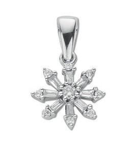 9ct White Gold Diamond Snowflake Pendant with Chain Jewellery Hanron 