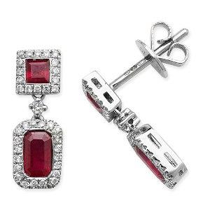 9ct White Gold Ruby and Diamond Drop Earrings Jewellery Carathea