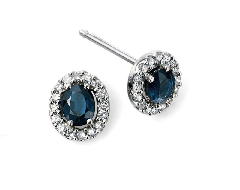 9ct White Gold Sapphire and Diamond Cluster Earrings Jewellery Carathea 