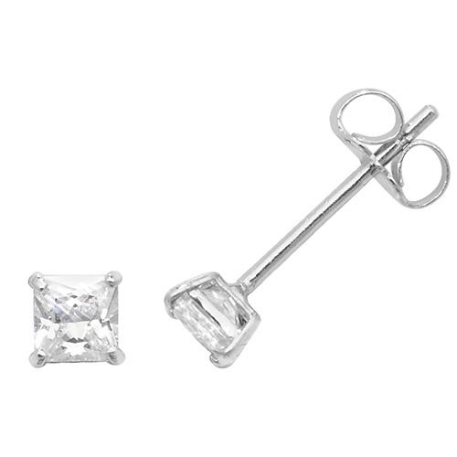 9ct White Gold Square CZ Stud Earrings Jewellery Carathea