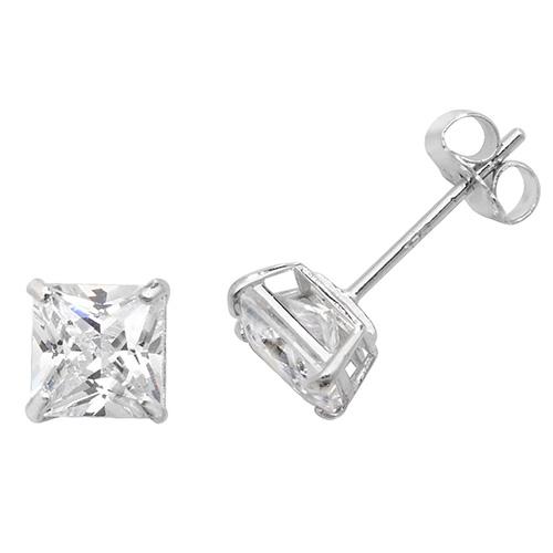 9ct White Gold Square CZ Stud Earrings Jewellery Carathea