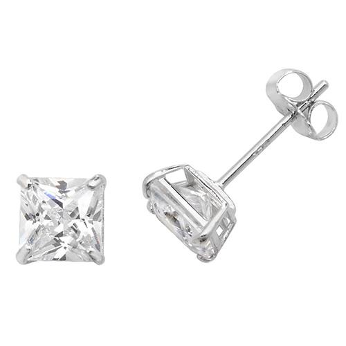 9ct White Gold Square CZ Stud Earrings Jewellery Carathea 
