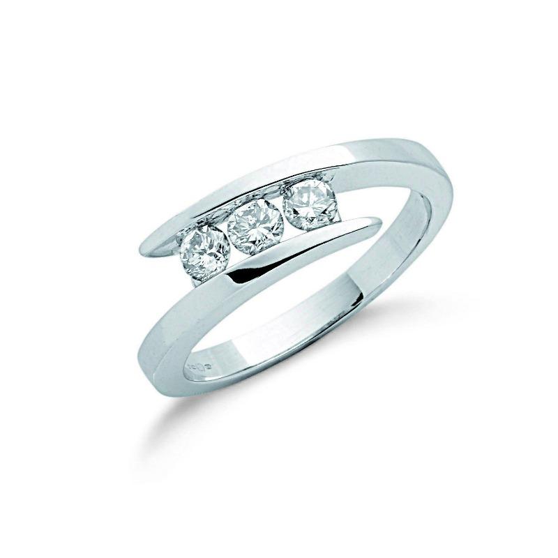 9ct White Gold 0.5 Carat Diamond Trilogy Ring Rings Hanron