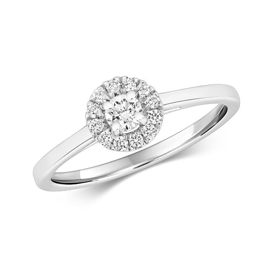 9ct White Gold Diamond Solitaire Halo Ring Jewellery Carathea jewllers