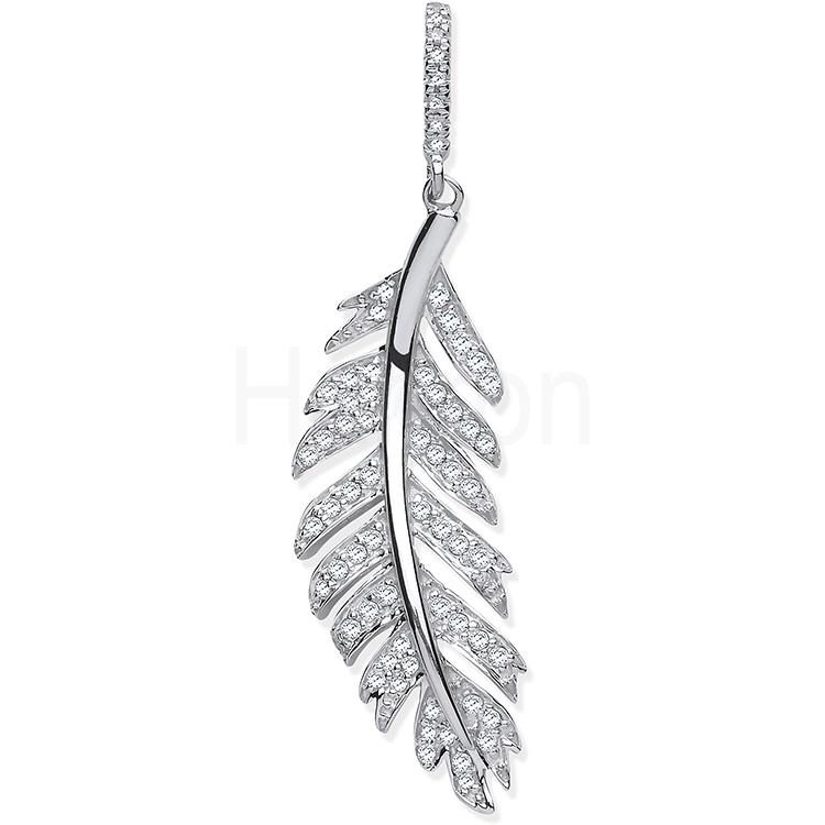 9ct White Gold and Diamond Feather Pendant Jewellery Carathea