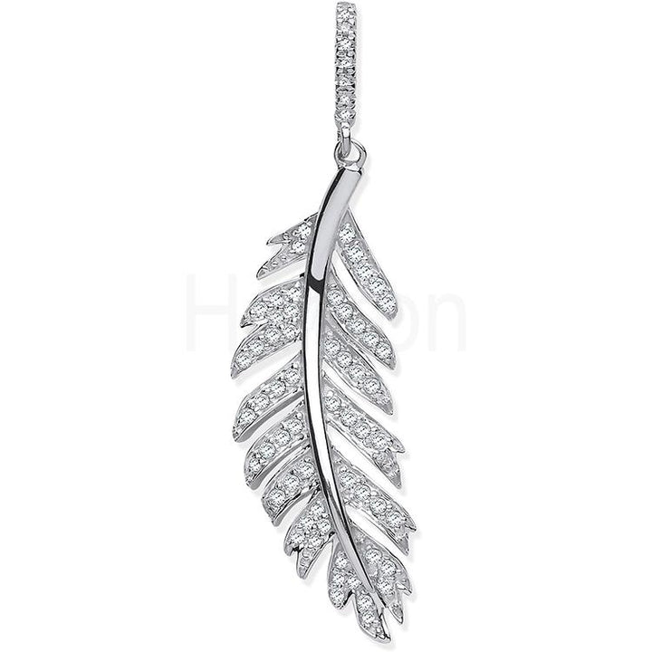 9ct White Gold and Diamond Feather Pendant Jewellery Carathea