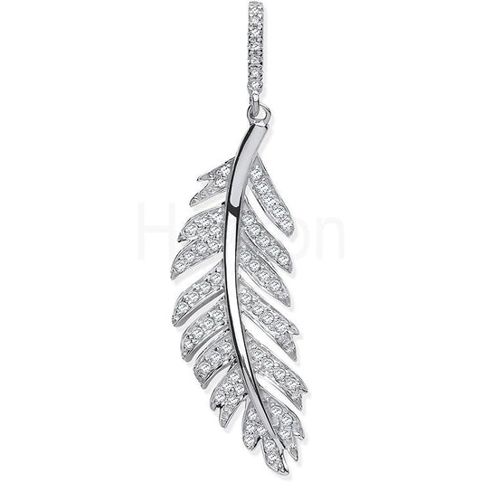 9ct White Gold and Diamond Feather Pendant Jewellery Carathea 