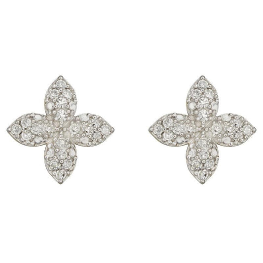 Gold and Cluster Diamond Flower Stud Earrings Carathea 