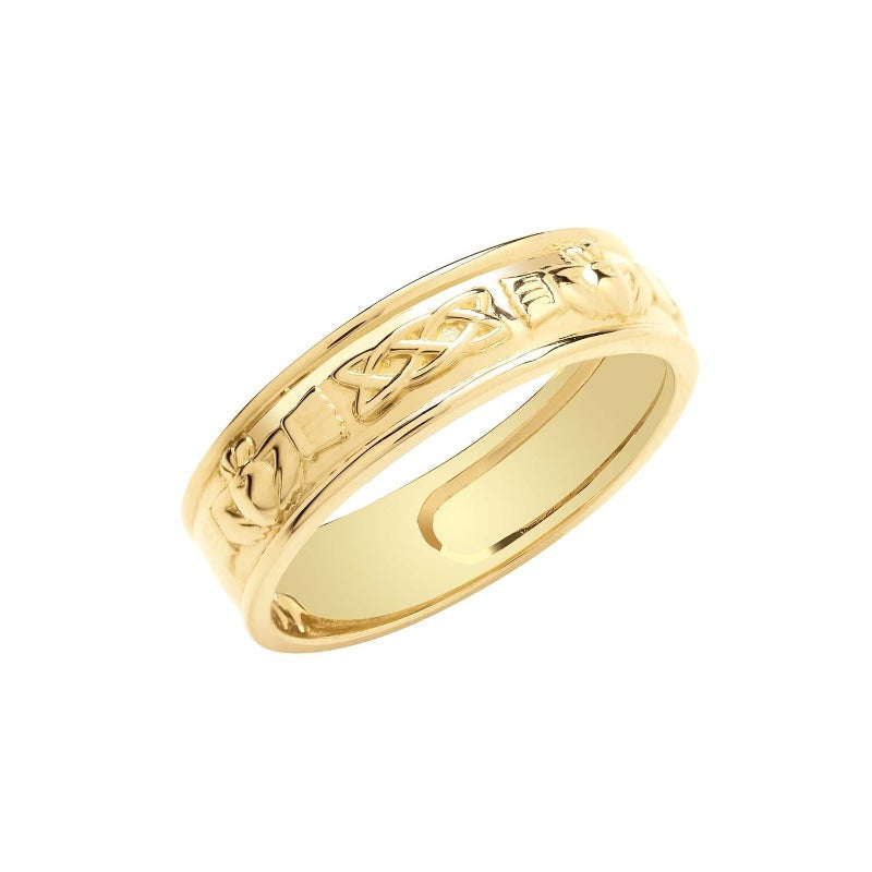 Men's Gold Celtic Claddagh Wedding Band Ring Rings Treasure House Limited P