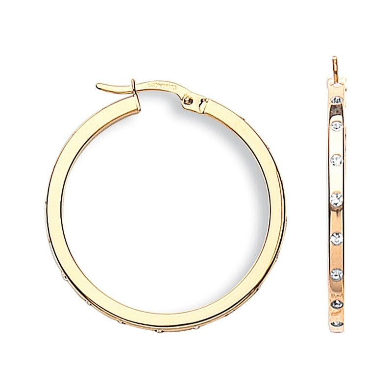 Large Gold Hoop Earrings with Intermittent CZ's Earrings Carathea 