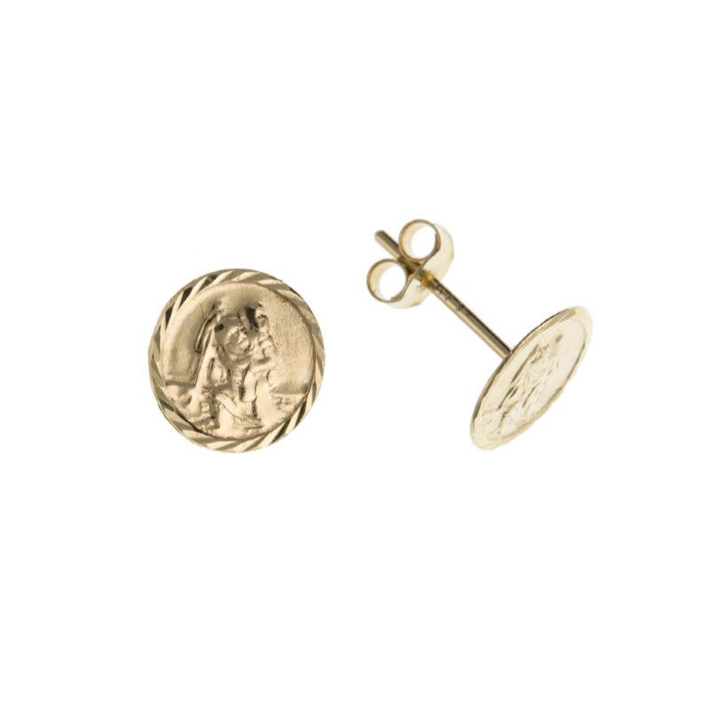 Gold St Christopher Stud Earrings Jewellery Carathea