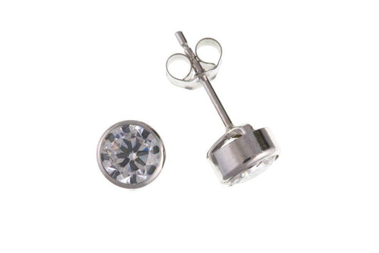 White Gold Cubic Zirconia Rub-Over Stud Earrings Jewellery Ian Dunford 