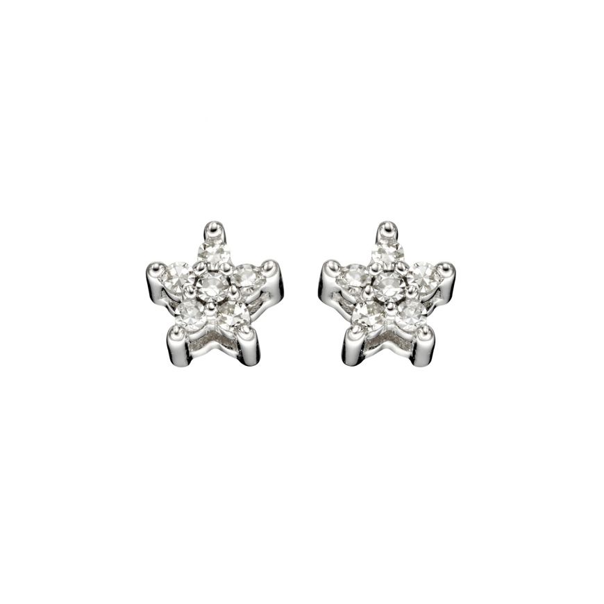 White Gold Diamond Star Stud Earrings Earrings Gecko