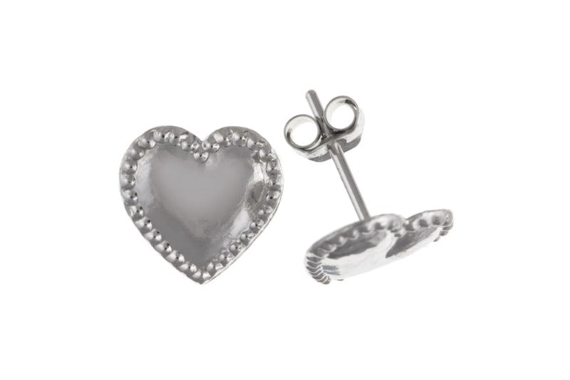 9ct White Gold Heart Shaped Earrings with Beaded Edge Ian Dunford