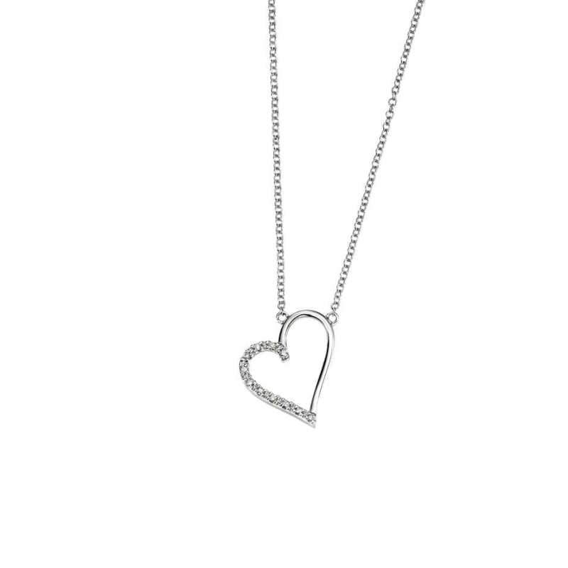 White Gold Pave Diamond Open Heart Necklace Necklaces & Pendants Carathea