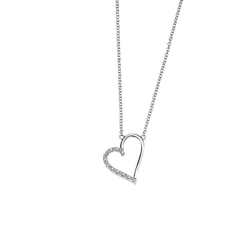 White Gold Pave Diamond Open Heart Necklace Necklaces & Pendants Carathea 