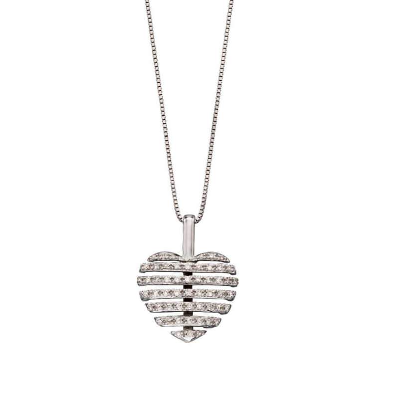 White Gold Split Heart Pendant with Diamonds Necklaces & Pendants Gecko