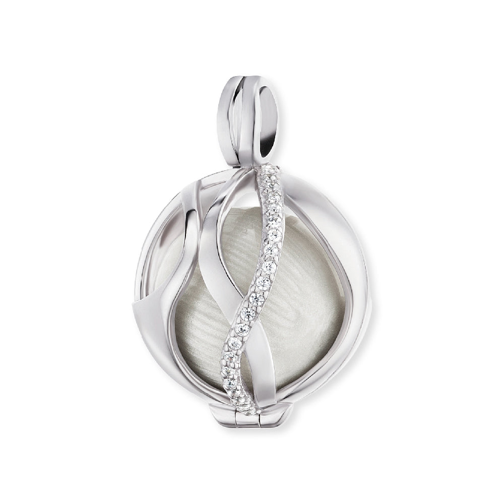 angel whiperer silver small soundball set with zirconia's with white ball
