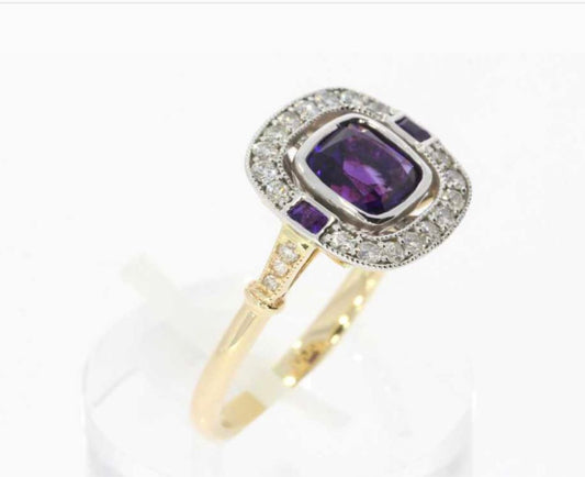 gold cushion-cut amethyst ring with diamond halo Rings Carathea