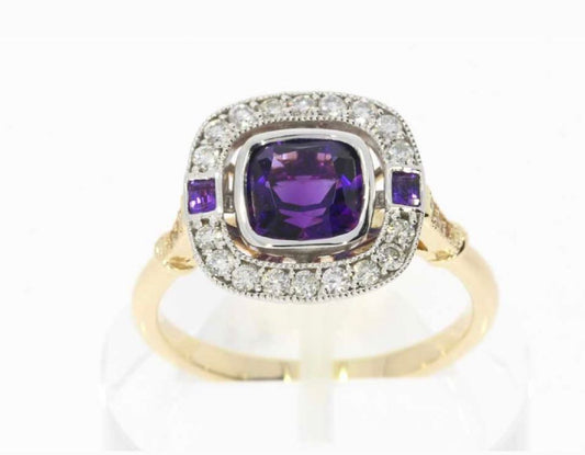 gold cushion-cut amethyst ring with diamond halo Rings Carathea