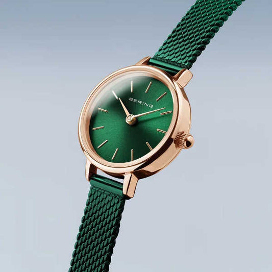 Bering ladies watch in green and rose gold with mesh strap Watches Carathea