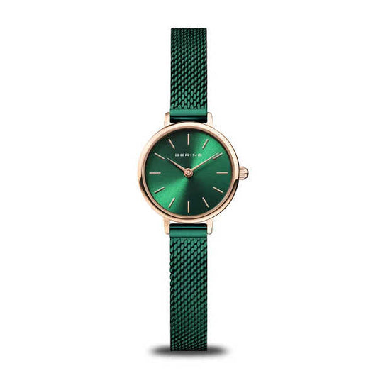 Bering ladies watch in green and rose gold with mesh strap Watches Carathea