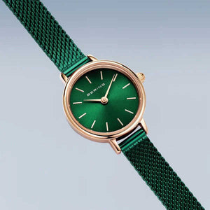 Bering ladies watch in green and rose gold with mesh strap Watches Carathea