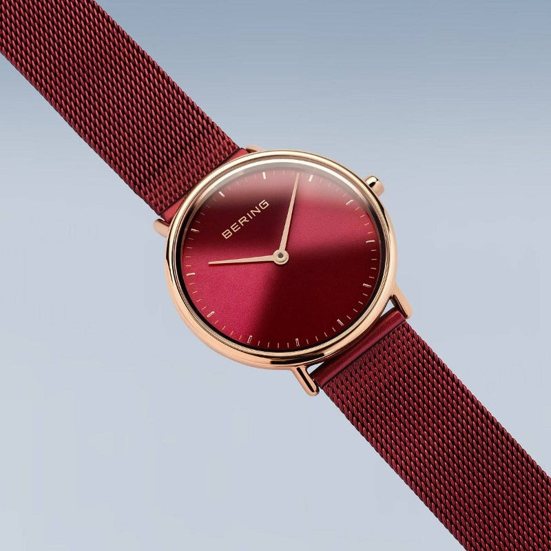 Ladies Bering Watch Red and Rose Gold with Milanese Strap 15729-363 Bering 