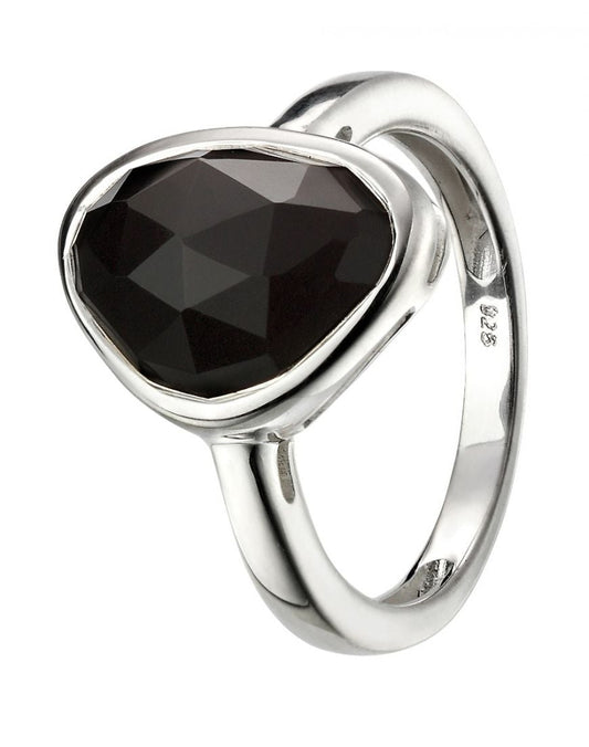 Silver and Black Agate Cushion Cut Ring Rings Gecko K (50) 