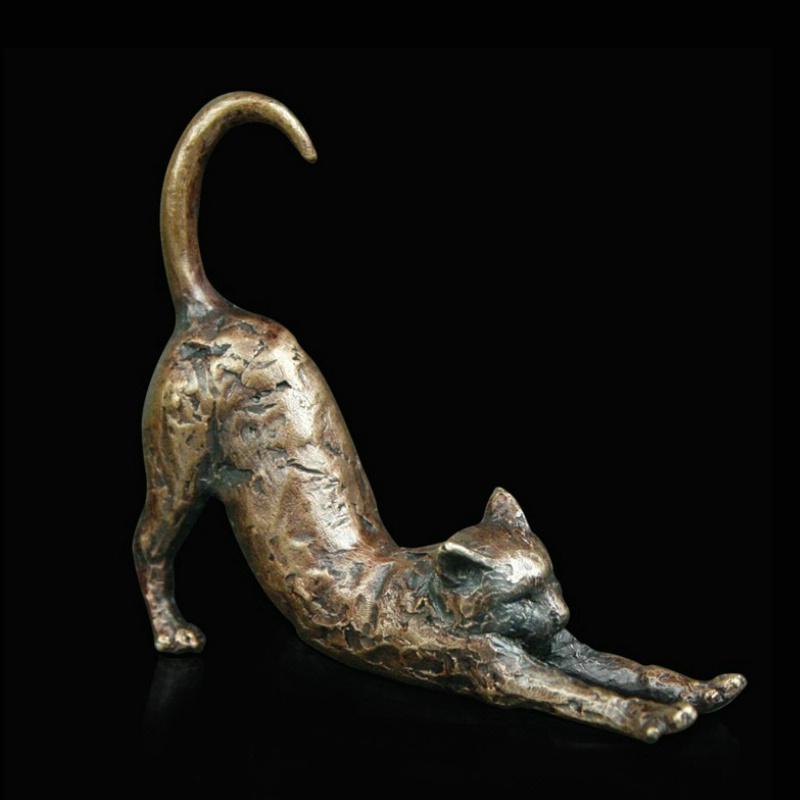Bronze Cat Stretching Sculpture Giftware Richard Cooper & Co