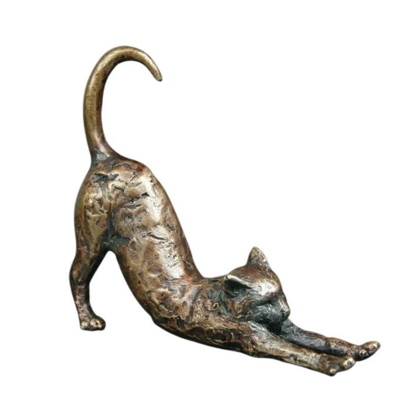 Bronze Cat Stretching Sculpture Giftware Richard Cooper & Co 