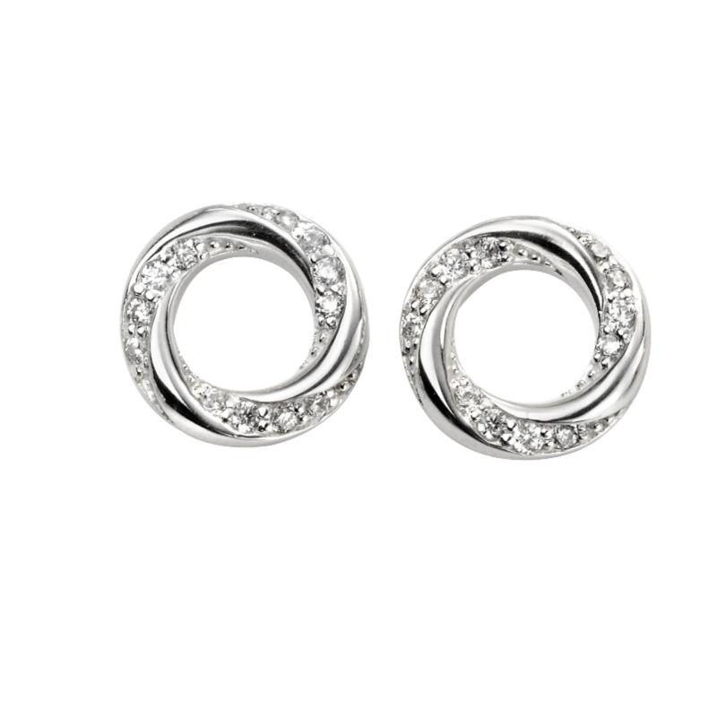 CZ Pave Open Twisted Circle Stud Earrings Jewellery Gecko 